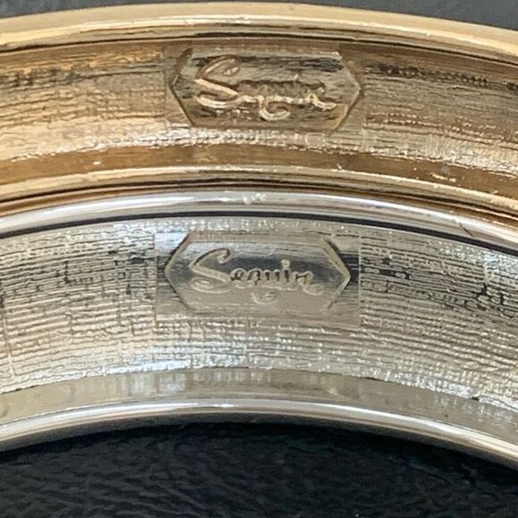 Set of 2 Sequin NYC Crystal Bangle Bracelets – Navy & Silver – Hinged Pair - Picture 6 of 10